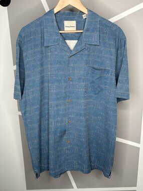 Tommy Bahama Geo-Rific Jacquard Silk Camp Shirt Men’s XL Coconut Button Blue